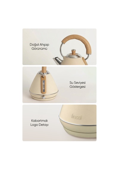Fressi FR-KT07 Retro Mavera 1,7 L Ahşap Kulp Detaylı Kettle Su Isıtıcısı