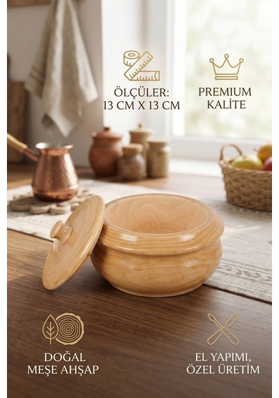 Ahşap Kapaklı Şekerlik Tuzluk Baharatlık Çerezlik Kase Naturel 1