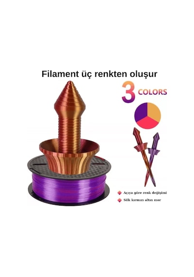 Kingroon 3 Renk Kırmızı - Altın - Mor Pla Silk Filament 1.75 Mm 1000gr
