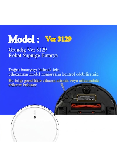 Grundig Vcr 3129 Robot Süpürge Bataryası 3500 Mah 10.8 V Batarya -  Uyumlu Uzun Ömürlü, Yüksek Performans Pil