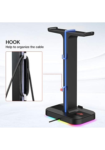 Havit Çift Kulaklık Askısı, 2 Usb Bağlantı Noktası, Rgb Kulaklık Tutucu, Oyuncular İçin, Pc İçin, Siyah Th650