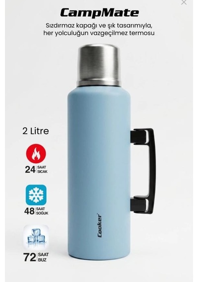Cooker 2 Litre Kulplu Paslanmaz Çelik Kamp Termos Ckr-2128 Mavi