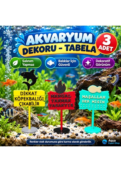 Akvaryum Dekoru - Tabela - Akvaryum Dekor - 3 Adet - Salınım Yapmaz - Balıklar İçin Güvenli - V6