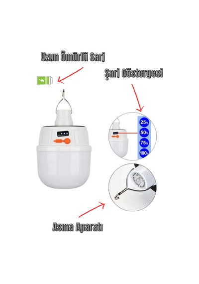 Güneş Enerjili Fonksiyonlu Kamp Doğa Çadır Dış Mekan Lambası 240w Asma Aparatlı Renkli