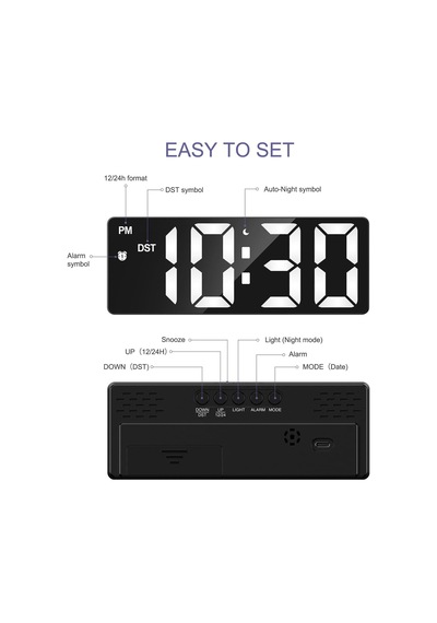 Oqımax Dijital Led Çalar Saat, Dijital Masa Saati, 4 Parlaklık, Tarih, 12/24 Saat, Erteleme Ve Dst Fonksiyonu, Büyük Diğer