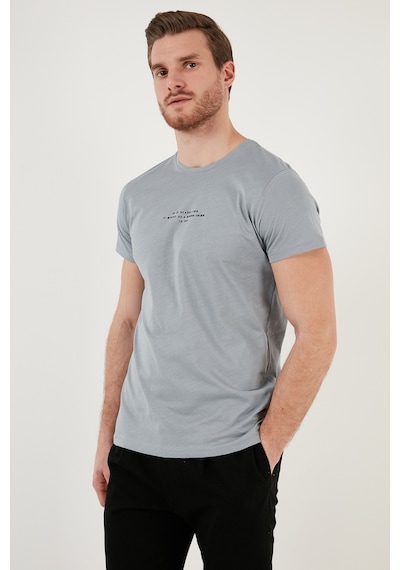 Buratti Pamuklu Slim Fit Bisiklet Yaka Erkek T Shirt 541Ifit Açık Gri