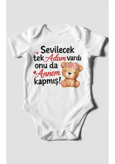 Morivokids Anneye Özel Kısa Kollu Bebek Body %100 Pamuk Zbn271-kk Beyaz