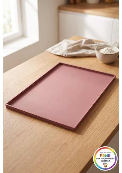 Silikon Fırın Matı Kenarlı Kurabiye Pişirme Tepsisi Kaymaz Pişirme Kağıdı Alternatifi 36x25 Cm Çok Renkli