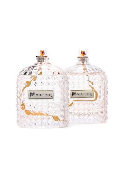 2'li Vanilya Sandal Kokulu Oval Kristal Cam Şişe Kandil Seti 2x100 Ml 50 x 22