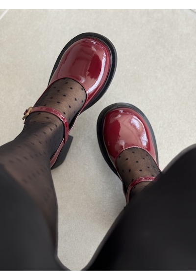 Selin Shoes Nora Kısa Topuklu Bilek Detaylı Gold Aksesuarlı Kadın Loafer- Bordo Rugan