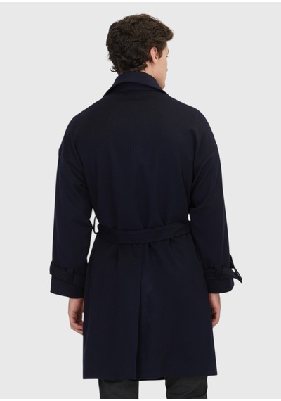 Ramsey Lacivert Oversize Fit Kruvaze Yaka Dokuma Palto