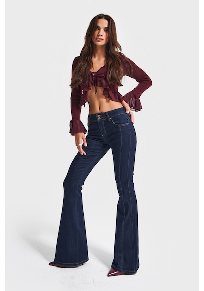 Itsbasic Kadın İndigo Renk 7w5-50 Swl Midrise Flare Fit Esnek Elastan Kumaş Orta Bel Denim Jean