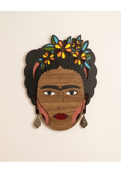 Frida Kahlo Mdf Ahşap Duvar Maskı - Çiçek Taçlı Dekoratif Duvar Sanatı 0