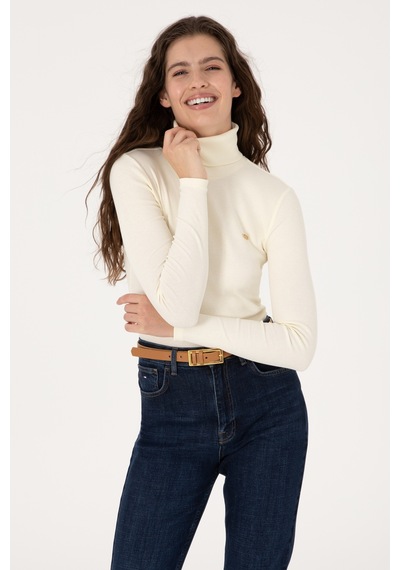 U.S. Polo Assn. Kadın Krem Balıkçı Yaka Sweatshırt 50313430-VR256
