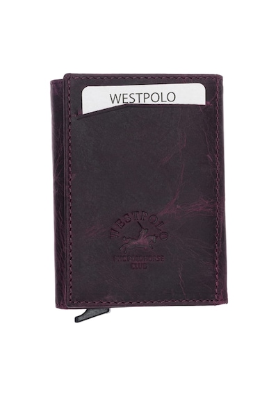 Westpolo Safari Unisex Bol Kartlık Bölmeli Crazy Eskitme Hakiki Deri Mekanizmalı Cüzdan - Mürdüm Mürdüm