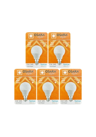 5 Adet Osaka 7w 50w Beyaz Işık E14 Duylu İnce Duy Led Mini Ampul
