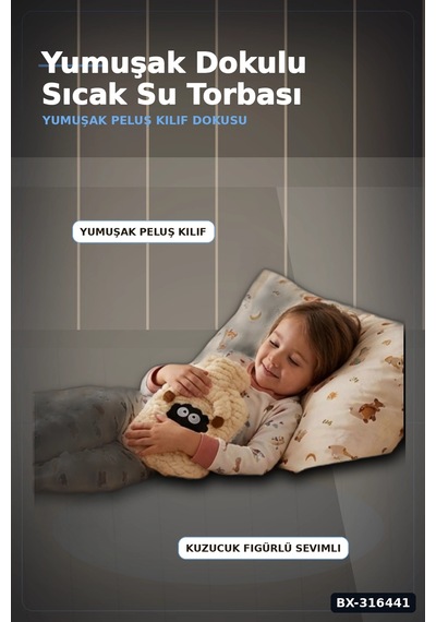 Peluş Sıcak Su Torbası 1 Lt - Kuzucuk Figürlü Yumuşak Kılıflı Termal Torba Bx-316441 Çok Renkli