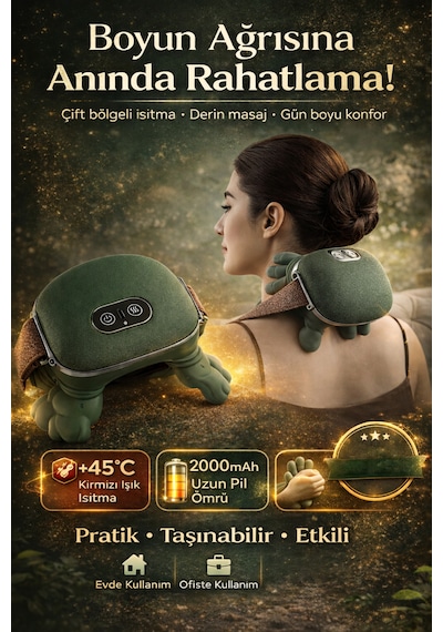 Merwish Boyun Masaj Aleti Isıtmalı Servikal Masaj Cihazı Kablosuz Taşınabilir Çift Bölge Isıtma Ergonomik Tasarım Md670 Koyu Yeşil