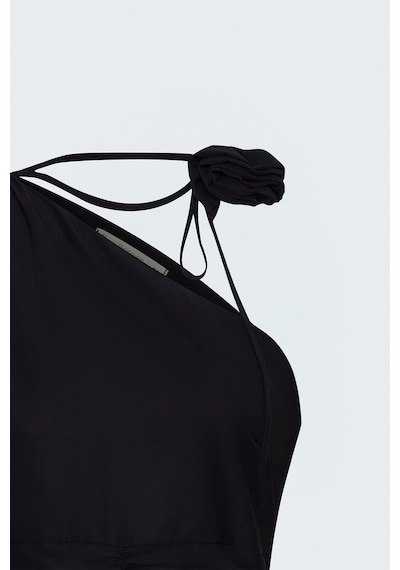Sateen Çiçek Detaylı Bluz - Siyah-137960