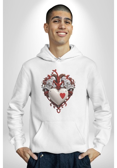 Robot Kalp Atardamar Kadın Erkek Beyaz Kapüşonlu Sweatshirt Hoodie Beyaz
