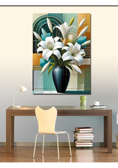 Kanvas Tablo Vazoda Beyaz Zambaklar 50cmx70cm