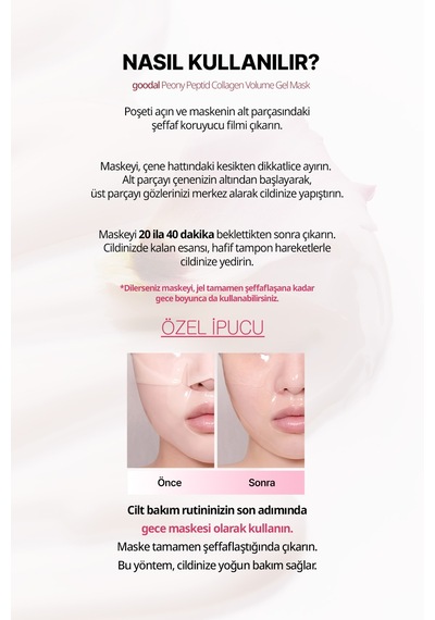 Şeffaflaşan Kolajen Hidrojel Maske Peptit İçerikli Goodal Peony Peptide Collagen Volume Gel Mask