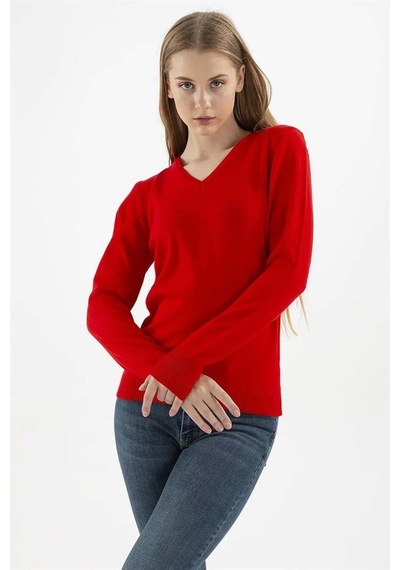 Fashion Friends Kadın V Yaka Kazak 23k0244k1 Kırmızı