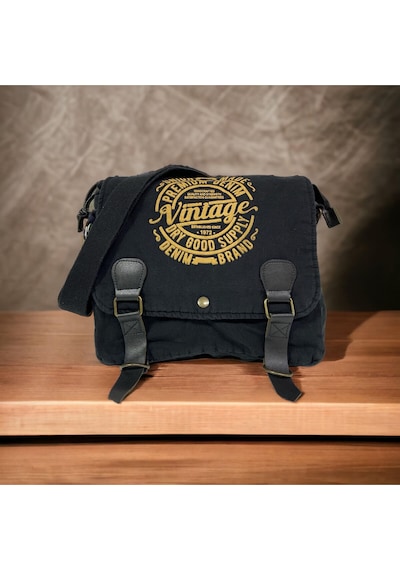 Old Cotton Cargo Vintage Salaş Kaliteli Unisex Günlük Gezi Kamp Okul Postacı Omuz Çantası San Diego 32 Cm X 25 Cm Siyah