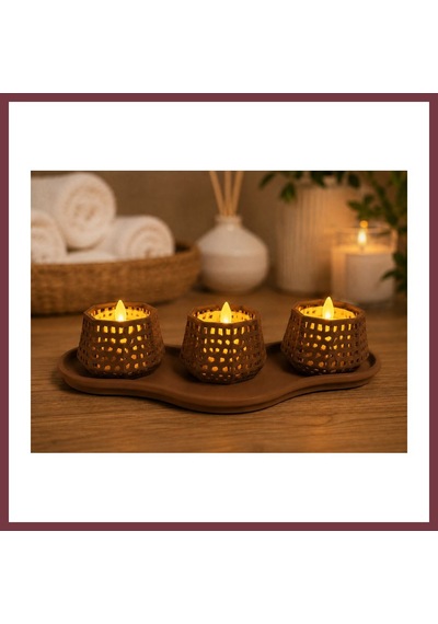 Storeşahin 3d Baskı Dekoratif Mumluk Seti - Desenli Tealight Ve Masaüstü Aydınlatma Objesi-kahverengi Shn0720