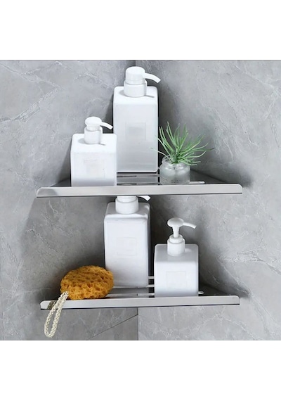Gkd 2 Adet Üçgen Paslanmaz Çelik Banyo Köşeliği Rafı , Duşakabin Köşe İçin Şampuanlık Sabunluk Seti Gümüş