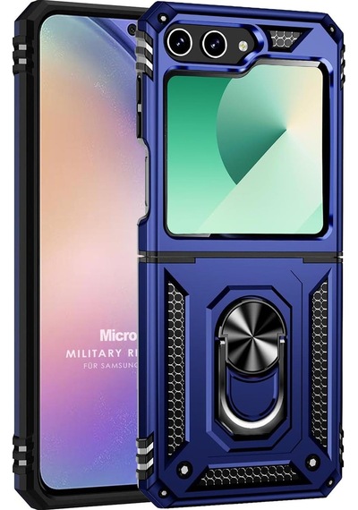Microsonic Samsung Galaxy Uyumlu Z Flip 7 Fe Kılıf Military Ring Holder Lacivert -