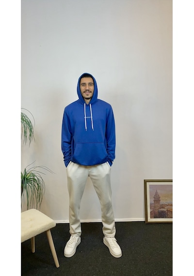 Süperlife Erkek Kapşonlu Regular Fit Brooklyn Baskılı İnce Sweatshirt Spr22sw161 İndigo