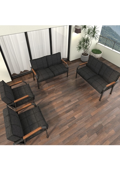 Mygusi Hayal Balkon Bahçe Cafe - Metal Kanepe Koltuk Takımı - 2+2+1+1 Antrasit