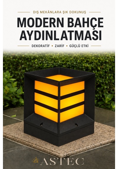 Astec Modern Bahçe Duvar Üstü Aydınlatma Izgaralı Küp Armatürü Siyah Kare Dış Mekân Peyzaj Lambası E27 Duylu