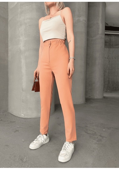 Ozer&Hermin Beli Lastikli Karamel Pantolon - M / Somon Pembe