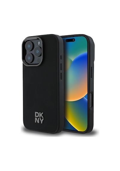 Apple Uyumlu iPhone 16 Pro Max Kılıf Dkny Lisanslı Magsafe Özellikli Metal Logolu Pu Deri Plain Siyah