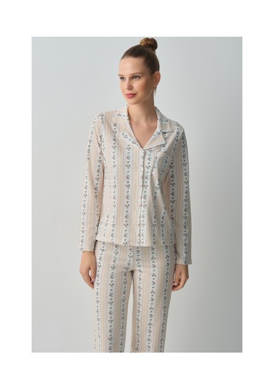 Suwen Stella Gömlek Yaka Pijama Takımı Wsh105101561562 Vanilya Baskılı Suwen Stella Gömlek Yaka Pijama Takımı Wsh105101561562 Vanilya Baskılı
