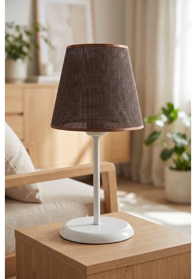 Modern Konik Kumaş Abajur Masa Lambası 23,5 cm Kahverengi