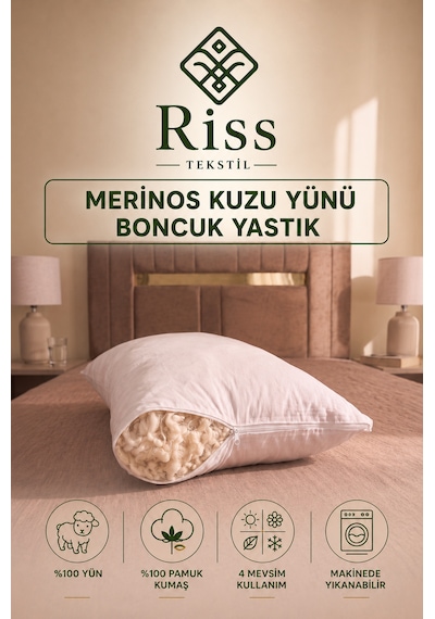 %100 Merinos Kuzu Yünü Dolgulu Boncuk Yastık 50x70cm / 1000gr