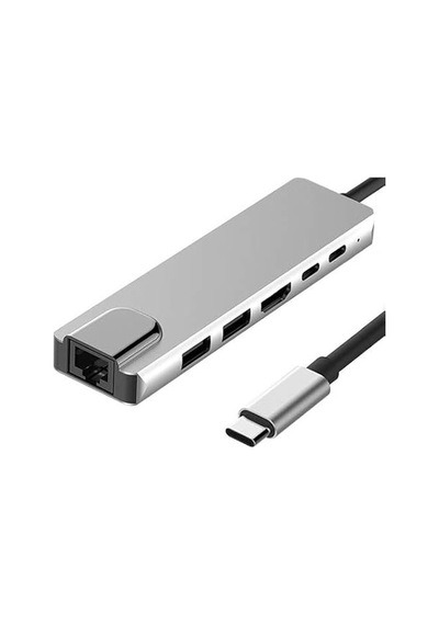 Type-c To 4k Hdmı Hub 6 İn 1 Rj45 Lan 2 X Usb 3.0 Type-c Girişli Bilgisayarlar Ve Macbook İle Uyumlu Çoklayıcı,