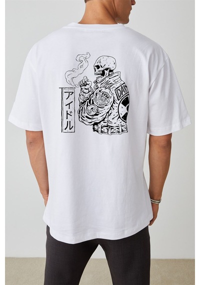 Thewert Unisex Kuru Kafa Baskılı Beyaz Oversize Tshirt