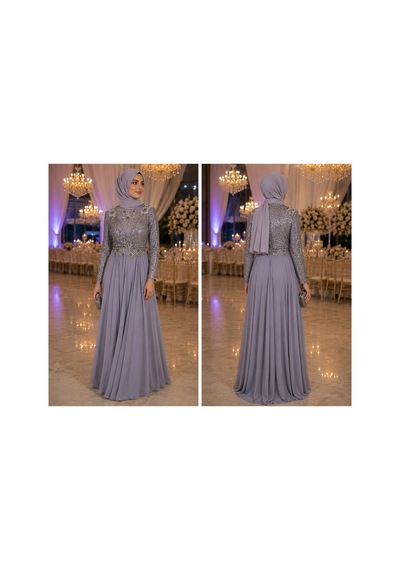 Gül&can Butik Gri Payetli Tesettür Abiye Elbise Gri