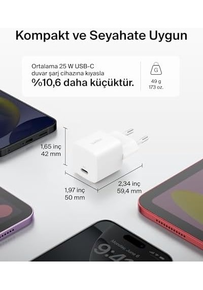 Usb-c Fiş 25 W - Usb-c Telefon Şarj Cihazı, 16, 15 Plus, Pro, Pro Max, İpad, Galaxy S25, 9, Switch Ve Fazlası İçin Pd 3.0 Pps Hızlı Şarj Cihazı, Beyaz