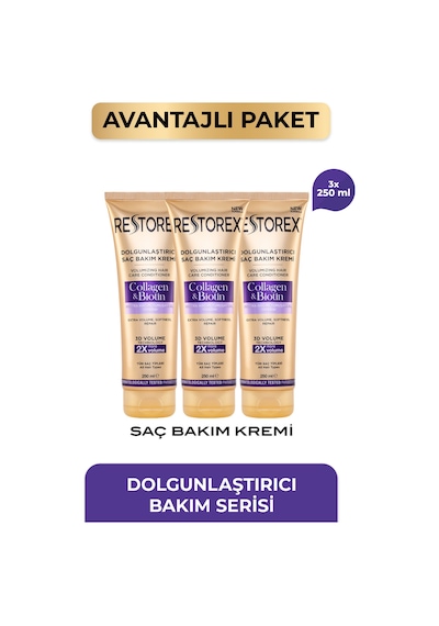 Kolajen & Biotin Dolgunlaştırıcı Saç Bakım Kremi 3 X 250 Ml