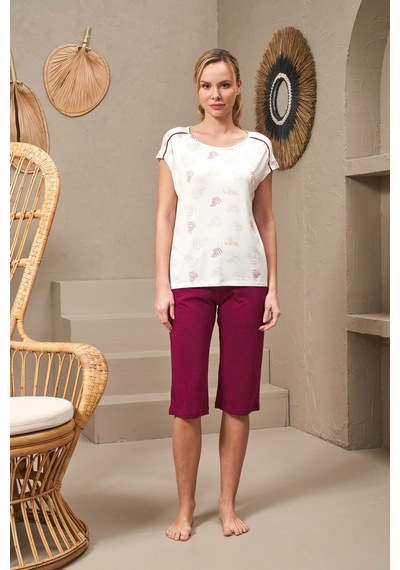 Pjs 25145 Kadın Kısa Kollu Kapri Pijama Takımı bordo