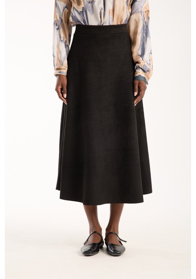 Gugus Kadın Uzun Süet Etek Kloş/mevlana Model 90 Cm Tam Boy Siyah