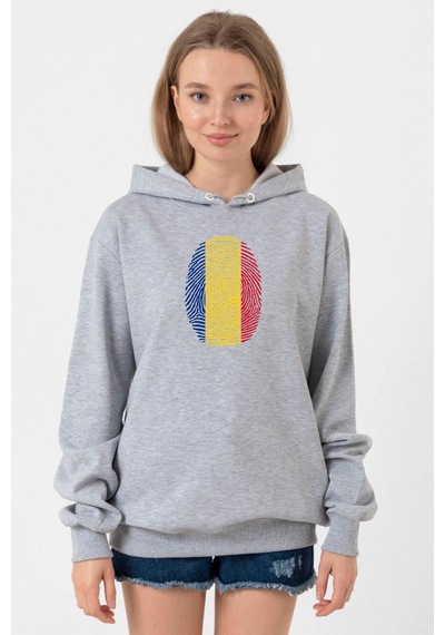 Romania Fingerprint Grimelanj Kadın 3ip Kapşonlu Sweatshirt Gri