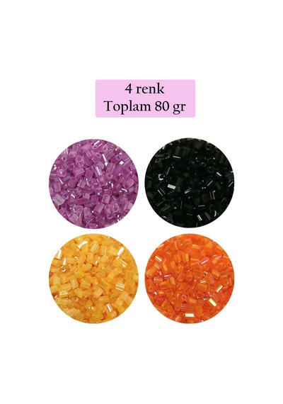 Kesme Cam Boncuk 2mm - 4 Renk - Toplam 80 Gram - Bnc437