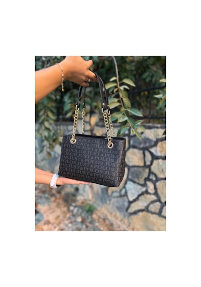 Just Polo Kadın Zincirli Baskı Desenli El Ve Omuz Çantası Ebat : 24 X 20 Cm Siyah 38592996