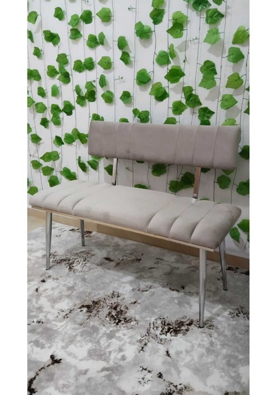 Özcan Metal Metal Ayaklı Metal Kasalı Sırtlı Krom Mutfak Salon Antre Yatak Odası Balkon Bench Puf Bank Oturak Krem